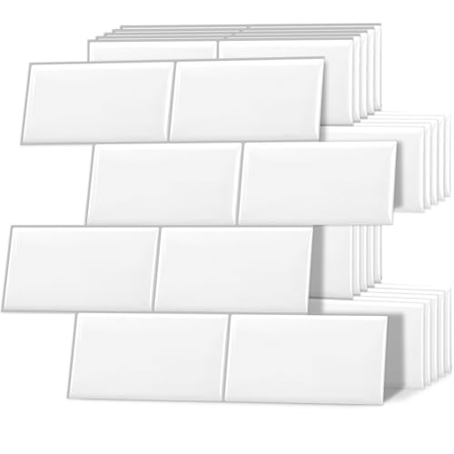 DEWOO White Peel and Stick Tile Backsplash Subway for Kitchen Wall 10-Sheet - color: White With Grey Grout
