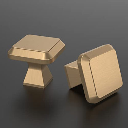 Amerdeco 10 Pack Champagne Bronze Kitchen Cabinet Knobs Cabinet Hardware Single Hole Cabinet Pulls Dresser Knobs Gold Square Drawer Knobs and Pulls for Bathroom Cabinets ZH0002 - color: Champagne Bronze, size: Single Hole