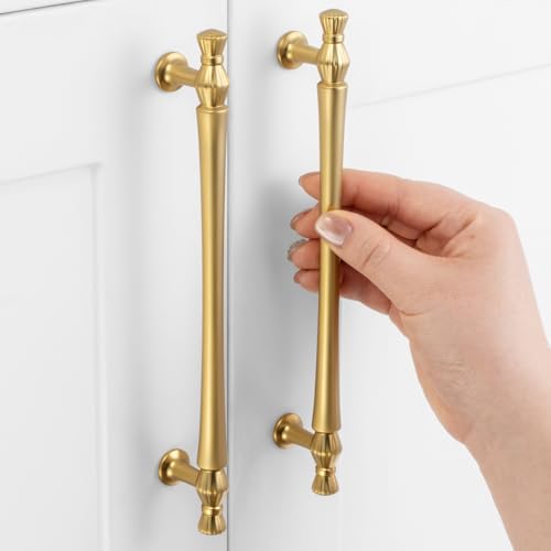6-1/4 Inch Brushed Gold Cabinet Pulls 10 Pack French Style P2408 - color: Brushed Gold, size: 6-1/4" Hole Centers-10 Pcs