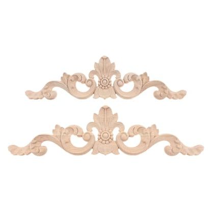 1Pc Wood Carved Appliques Long Flower Carving Wooden Onlays 13.78"x3.74" - color: 1Pc, size: 35x9.5 cm/13.78"x3.74"