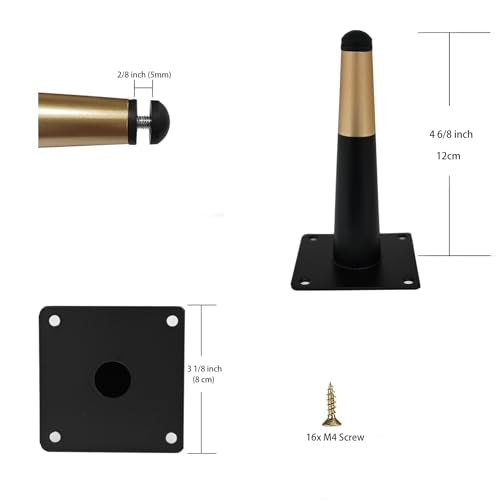 4pcs 4 3/4 inch (12cm) Black & Gold Metal Furniture with Level Feet - color: Black Gold, size: 4 6/8 inch