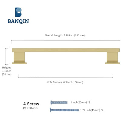 10 Pack 6-1/4 Inch Gold Cabinet Handles Solid Kitchen Drawer Pulls - color: Gold, size: 6-1/4 Inch (160 mm) Hole Center