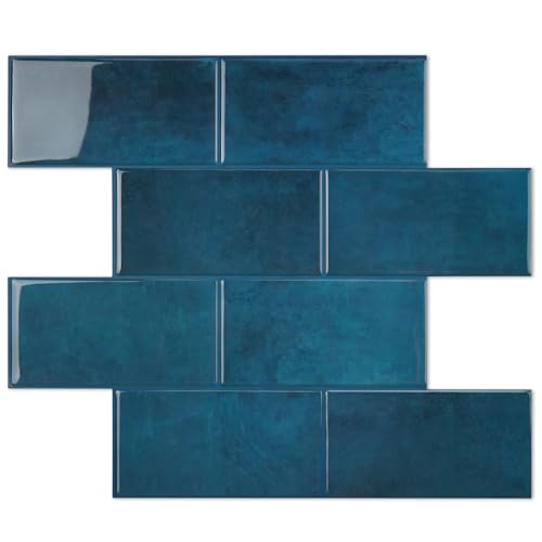 STICKGOO 10-Sheet Subway Tile Peel and Stick Backsplash, Self Adhesive Vinyl Wall Tiles, Stick on Backsplash for Kitchen and Bathroom(Thicker Design) - color: Ocean Blue