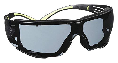 3M Safety Glasses, SecureFit 400, Gray Lens, Green/Black Frame, Foam Gasket