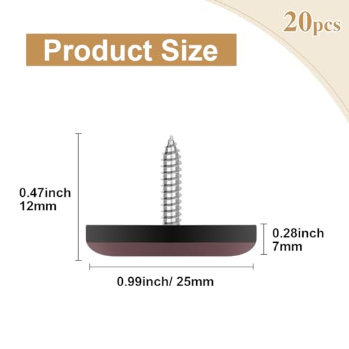 Furniture Slider Pads, 20pcs Teflon Moving Furniture Glides with Screws Reusable Feet Protector for Carpet, Tiled and Hardwood Floors (Brown)