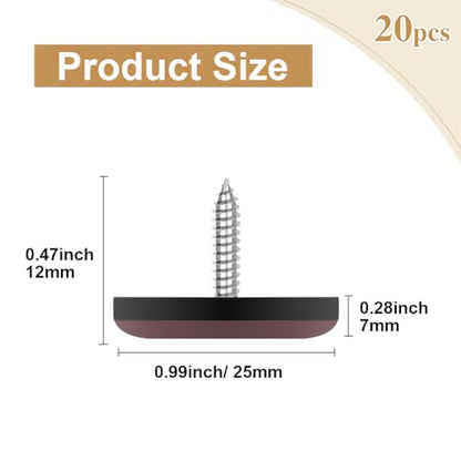 Furniture Slider Pads, 20pcs Teflon Moving Furniture Glides with Screws Reusable Feet Protector for Carpet, Tiled and Hardwood Floors (Brown)