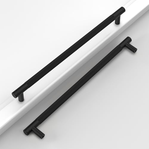 Matte Black Knurled Cabinet Handles Kitchen Pulls 10 Inch 10 Pack - color: Matte Black, size: 10" Hole Center