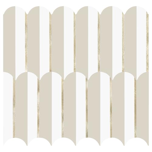 Vamos Tile Peel and Stick Backsplash Seamless Tile,PVC+Gold,Matt,10-Sheet - color: White + Essaouira Taupe+Light Gold
