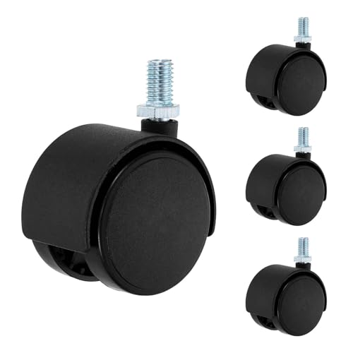 4Pcs 2" Swivel Stem Caster Wheels, M10x15mm Threaded PP Furniture Casters - Screw Rod Installation, for Chairs Sofas Cabinets Shelves Carts, Fast Mounting, Black - size: M10x15mm