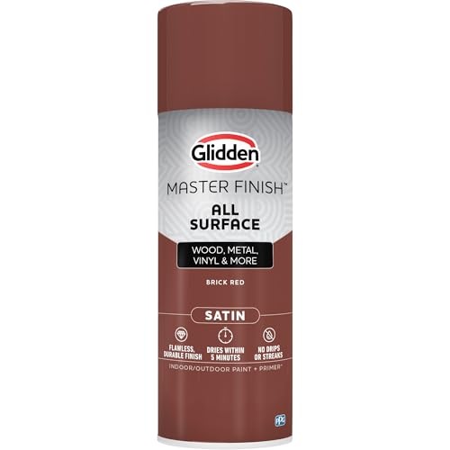 Glidden Master Finish 12 oz. Satin Brick Red Interior/Exterior All Surface Spray Paint and Primer - color: Brick Red, size: 12 Ounce (Pack of 1)