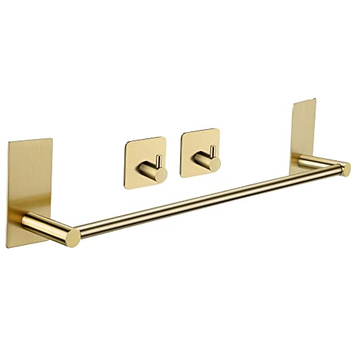 Taozun Golden Towel Bar - Self Adhesive Towel Holder + 2 Packs Hooks, 16-in - color: Gold New, size: 16-Inch