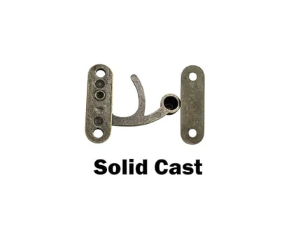 QCAA Zinc Die Cast Hook HASP Latch, Vintage Style, Right Latch Lock, 39mm x 46mm (1.53" x 1.81"), Brass Plated, Made in Taiwan, 8 Pack