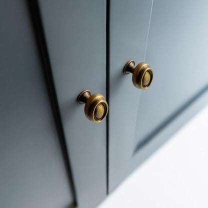 Antique Brass Cabinet Knobs, Set of 12, Oval Double Ring Detail - color: Antique Brass