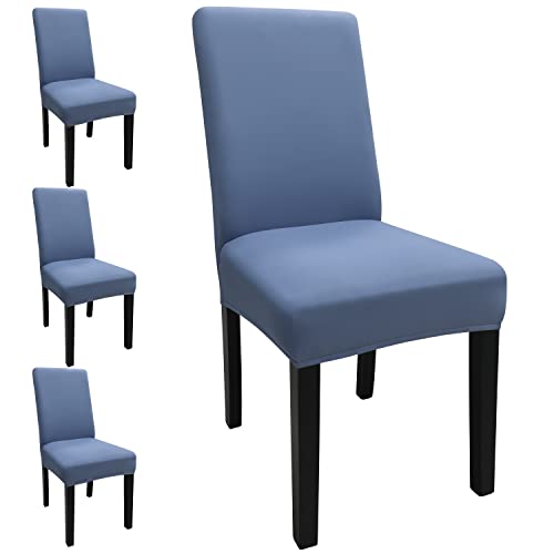 Dining Room Chair Covers Set of 4, Stretch Solid Color Parsons Chair Slipcovers Spandex Removable Washable Kitchen Chair Protector Cover for Dining Room, Hotel, Ceremony(Grey Blue) - color: Grey Blue, size: Pack of 4