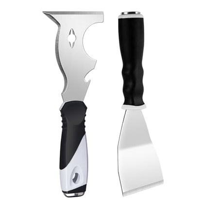 Mister Rui 2 Pack 3" Bent Paint Scraper & 10-in-1 Putty Knife, Stainless - color: 10 in 1 and 3" Bent Putty Knife