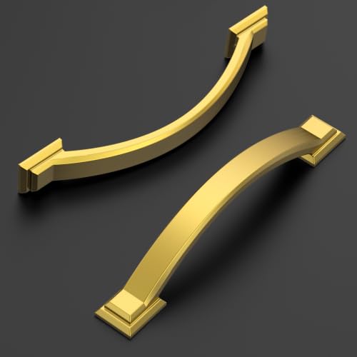 Amerdeco 4 in Brushed Modern Brass Solid Cabinet Pulls，10 Pack - color: Brushed Modern Brass, size: 4" hole center