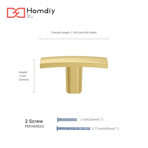 homdiy 20 Pack Brushed Gold Cabinet Knobs, Solid Zinc Alloy, Single Hole - color: Matte Gold, size: Single Hole
