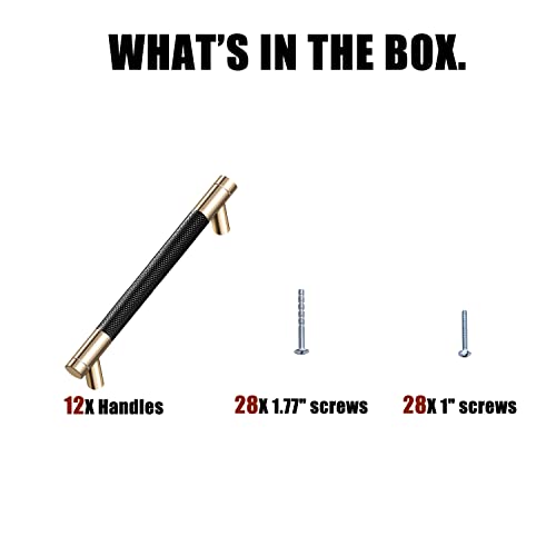 12 Pack 7 1/2 Inch 192 mm Gold and Black Cabinet Handles Cabinet Pulls Aluminum Handles Knurled Drawer Pulls Oxidation Finish with Diamond Pattern 8.6" Length (7.5" Hole Center) - color: Gold Black, size: 7 1/2 Inch