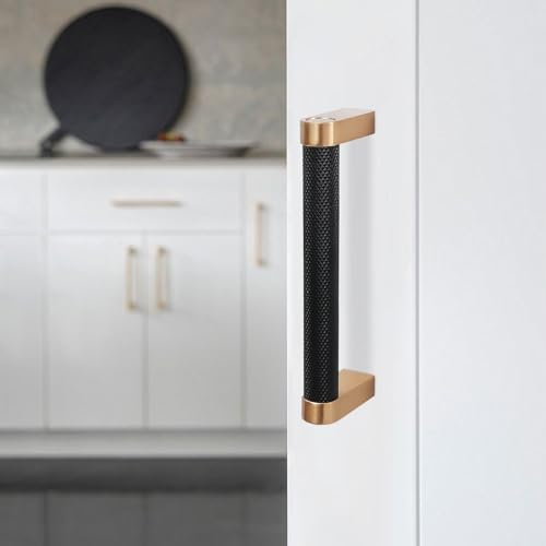 10 Pack 3-3/4 Inch Black and Champagne Bronze Kitchen Cabinet Handles Knurled Cabinet Pulls Black Drawer Pulls Cabinet Hardware - color: Black And Champagne Bronze, size: 3.75'' Hole Center(96mm)