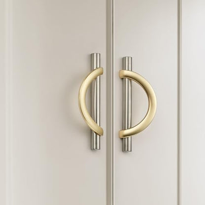 Brushed Gold & Brushed Nickel Cabinet Pulls Curved 3-3/4 Inch/96 mm 10 Pack - color: Brushed Brass & Brushed Nickel, size: 3-3/4 Inch Hole Center