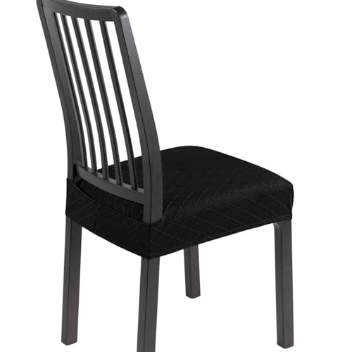 SearchI Dining Chair Seat Covers Set of 4, Rear Covered, Check Black - color: Check Jacquard Black