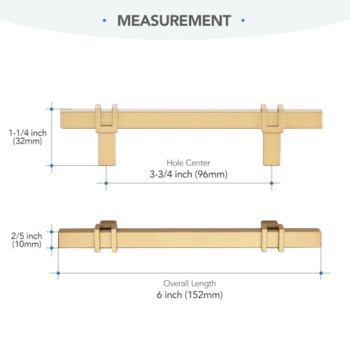 HOME EDIT 3-3/4 inch Cabinet Handles, 10 Pack Kitchen Cabinet Handles Gold Drawer Pulls Zinc Alloy Square Bar Kitchen Pulls - color: Gold, size: 3-3/4 Inch Hole Center