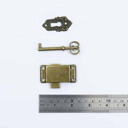 Antique Cabinet Lock, Bronze, 2.09x1.06 Inch, 2 Sets - color: Bronze B, style: Rectangular