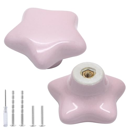 2pcs Ceramic Star Light Pink Drawer Knobs for Kids - color: Light Pink + Star Shape, size: 2 Pack
