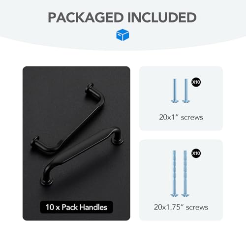 HOME EDIT Matte Black Solid Cabinet Handles & Pulls 3-3/4 Inch 10 Pack - color: Matte Black, size: 3-3/4 inches Hole Center