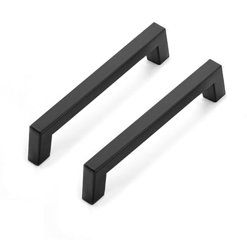 Estmoon 30 Pack Cabinet Handles, Matte Black 5 Inch Cabinet Pulls Square Drawer Pulls Stainless Steel Kitchen Handles Hardware for Cabinets Cupboard and Dresser Drawers, 128 mm Hole Centers - color: Matte Black