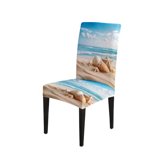 Mrcrypos Chair Covers Set of 4 Stretch Chair Covers Ocean Beach Detachable Washable Stretch Kitchen Seat Covers Protective for Home,Restaurant,Banquet - color: Beach, size: 4