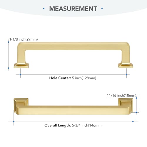 HOME EDIT Brushed Gold Cabinet Handles Zinc Pulls 5 Inch 10 Pack - color: Brushed Gold, size: 5 inches Hole Center