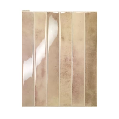 10 Sheet Pink with Beige 9 * 11.4 in backsplash Tiles Peel Stick for Kitchen Bathroom RV Fireplace Decor, Thick Design Glossy wall Tile Stickers Stick on Tiles backsplash - color: Pink With Beige