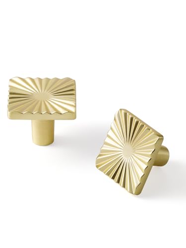 5 Pack Gold Cabinet Knobs Square Brushed Brass Drawer Pulls Bathroom Dresser Handles Hardware Zinc Alloy - color: Brushed Gold, size: Square Knob