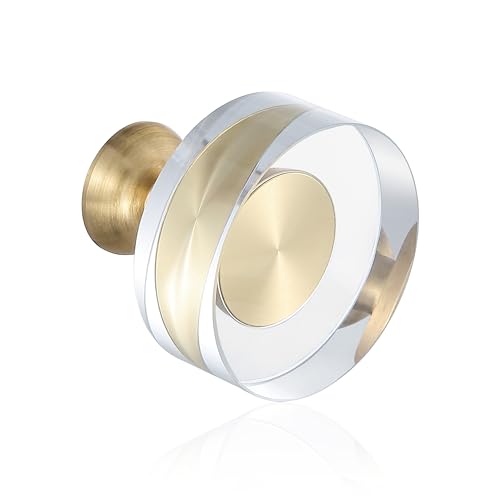Guank 24-Pack 1-1/4-Inch White Cabinet Glass Crystal knobs Brass Drawer Round Knobs Dresser Pulls, Gold Hardware Kitchen Closet knobs for Bifold Doors - color: Round-1.2inch, size: 24 Pack