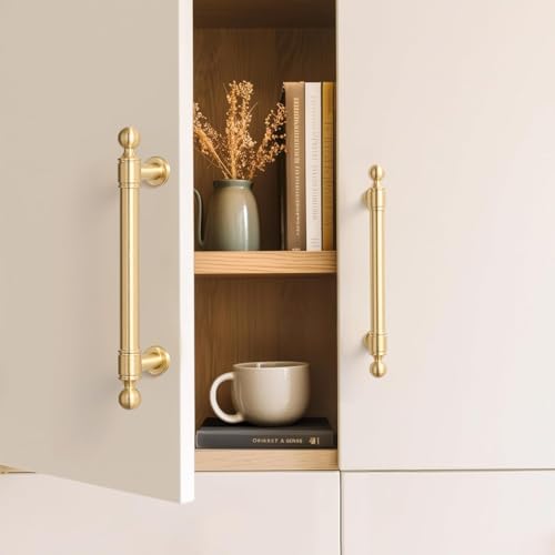 RZDEAL Heavy Duty Solid Brass Cabinet Pulls Handles, 4 Pack 5 Inch Gold Drawer Pulls for Dresser Kitchen Cupboard Bathroom,Brushed Brass Cabinets Hardware - size: 5 In(128mm)
