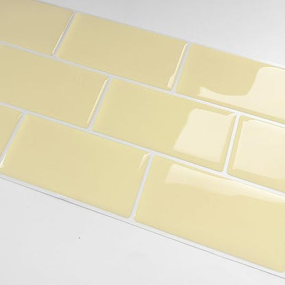 Alwayspon 10 Sheets Yellow Cream 3D Vinyl Backsplash Subway Sticker Peel and Stick, Self-Adhesive Wall Tile Transfer Wall Sticker Sheets for Kithchen Bathroom, 12x6inch - color: Dj106