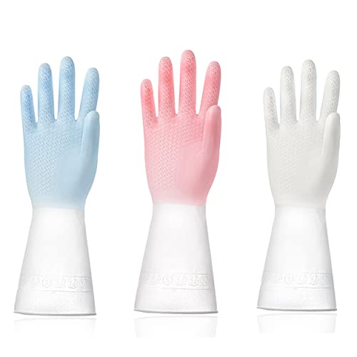 [3 Pairs] Premium Dishwashing Cleaning Gloves - Rubber Kitchen Gloves, Household Cleaning, Gardening, Hand Protection - size: Medium