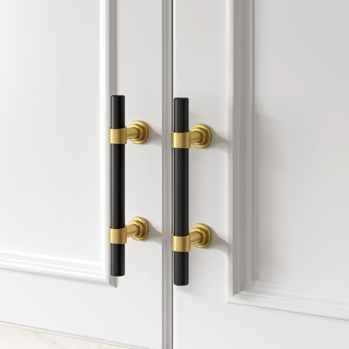 homdiy 10 Pack 3 Inch Hole Center Black and Gold Cabinet Handles - color: Black & Matte Gold, size: 3 in Hole Centers