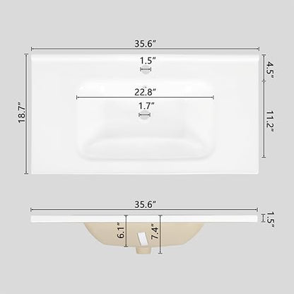 Bathroom Vanity Cabinet with Sink, White, 35.6 x 18.7 x 34 in