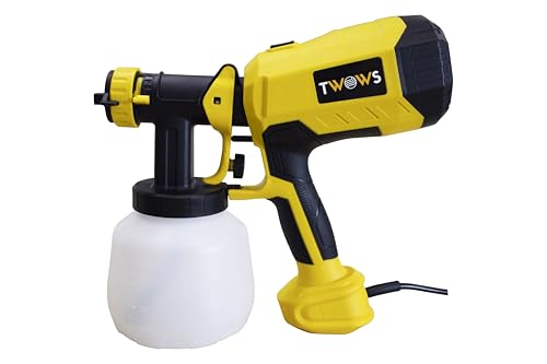 TWOWS, Paint Sprayer, 600W, HVLP Paint Gun, with 1200Ml Container, Cleaning & Viscosity Cup,4 Copper Nozzles and 3 Patterns, for House, Walls, Furniture, Carbinets, Fence, Door etc, Easy to Clean.