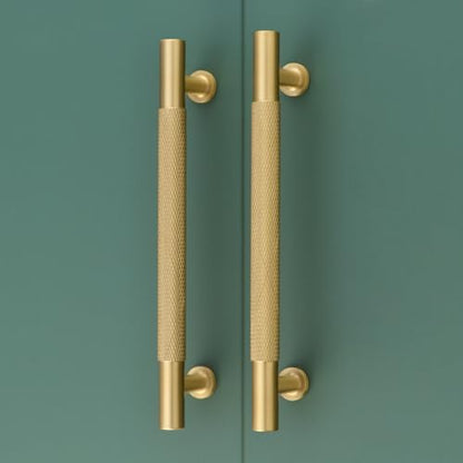 5" Knurled Solid Brass Cabinet Pulls, Brushed Matt Gold 5-Pack - color: Brushed Brass, size: 5 Inch Hole Center