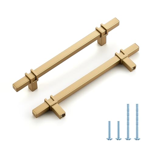 HOME EDIT 5 inch Cabinet Handles, 10 Pack Kitchen Cabinet Handles Gold Drawer Pulls Zinc Alloy Square Bar Kitchen Pulls - color: Gold, size: 5 Inch Hole Center