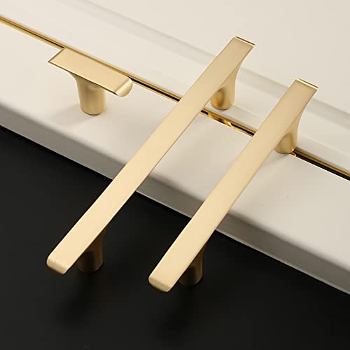 Amerdeco 10 Pack Brushed Gold Cabinet Pulls, 5 Inch(128MM) Hole Centers, Zinc Alloy & Brass, Kitchen Cabinet Handles, Cupboard Handles, Drawer Pulls, ZH0028 - color: Brushed Brass, size: 5"/128MM, style: 10 Pack