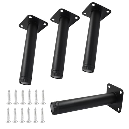 7 Inch Adjustable Metal Furniture Legs 4 Pack Black with Screws - size: 7 inches