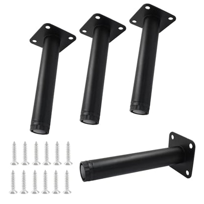 7 Inch Adjustable Metal Furniture Legs 4 Pack Black with Screws - size: 7 inches