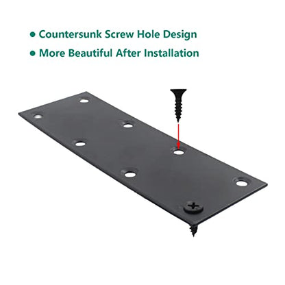 4 Pack Flat Straight Brace Brackets, ULIFESTAR Black Stainless Steel Mending Bracket Plate Metal Shelf Support Fixing Joining Plate for Furniture,Wood,Shelves,Cabinet with Mounting Screws - size: 140 x 48 x 2 mm