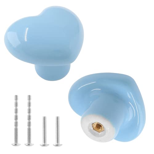 2pcs Ceramic Heart Blue Drawer Knobs, Cute Cabinet Pulls for Kids - color: Blue + Heart Shape, size: 2 Pack
