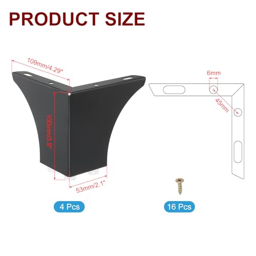 PATIKIL Metal Furniture Legs 3.94 Inch, 4 Pack Triangle Furniture Feet DIY Replacement Legs Modern Style for Cabinet Cupboard Table Couch Sofa Dresser, Black - color: Black, size: 3.94 Inch
