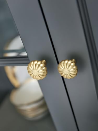 Brushed Gold Cabinet Knobs 5 Pack Brass Drawer Pulls Kitchen Cupboard Bathroom Dresser Cabinet Hardware Handles Zinc Alloy - color: Brushed Gold, size: Knob
